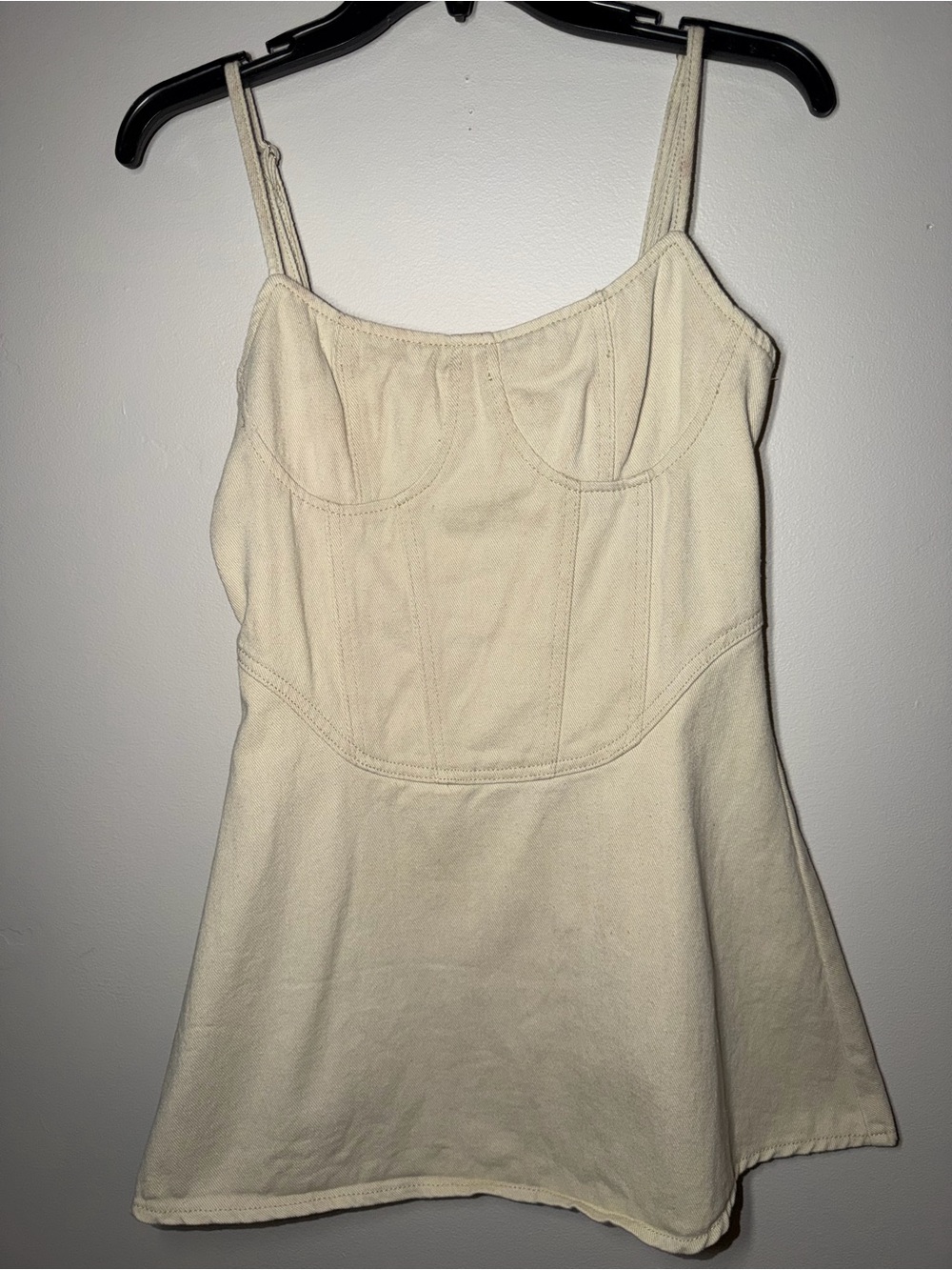 PrettyLittleThing Cream Denim Cream Corset Mini Dress